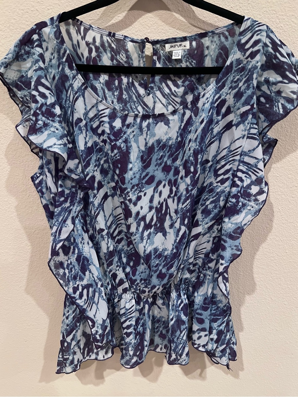 Jaipur Blue and White Ruffle Sleeve Printed Blouse